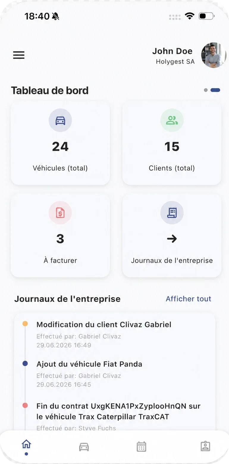 Tableau de bord Holyrent sur mobile