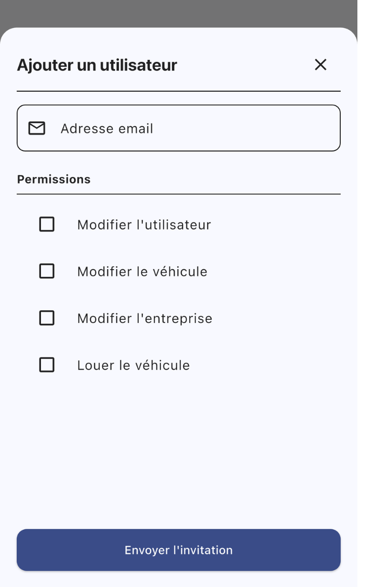 Modal d’invitation utilisateur