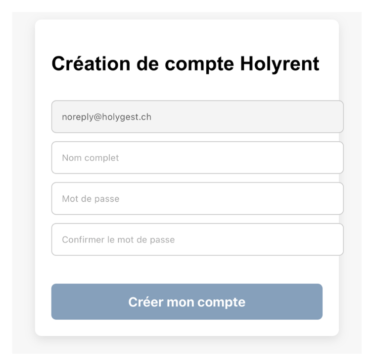 Formulaire création compte Holyrent