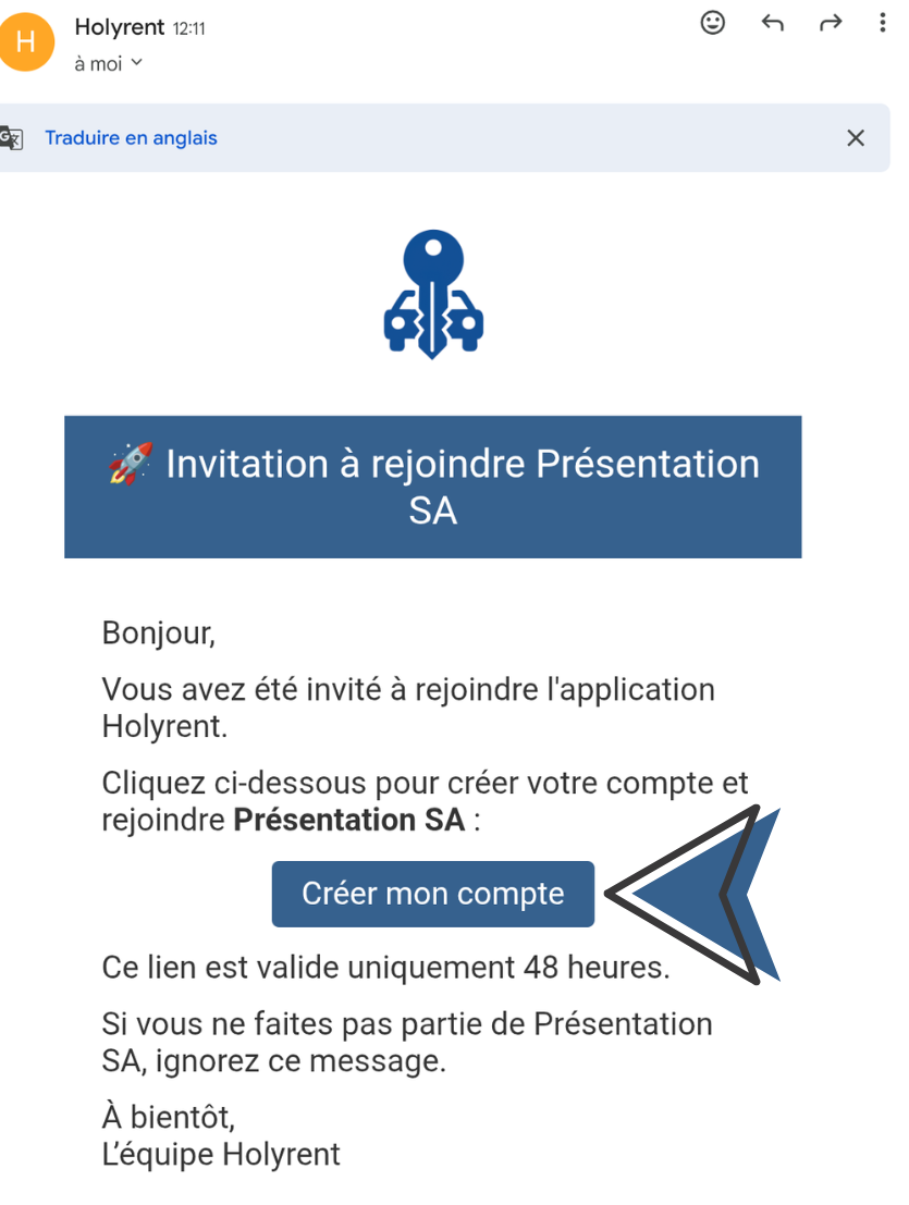 Email d’invitation Holyrent