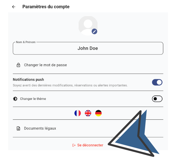 Bouton Se déconnecter dans Paramètres du compte